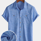 Men's Casual Breathable Cotton Dual Pocket Short Sleeve Collar Shirt