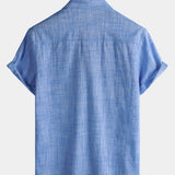 Men's Casual Breathable Cotton Dual Pocket Short Sleeve Collar Shirt