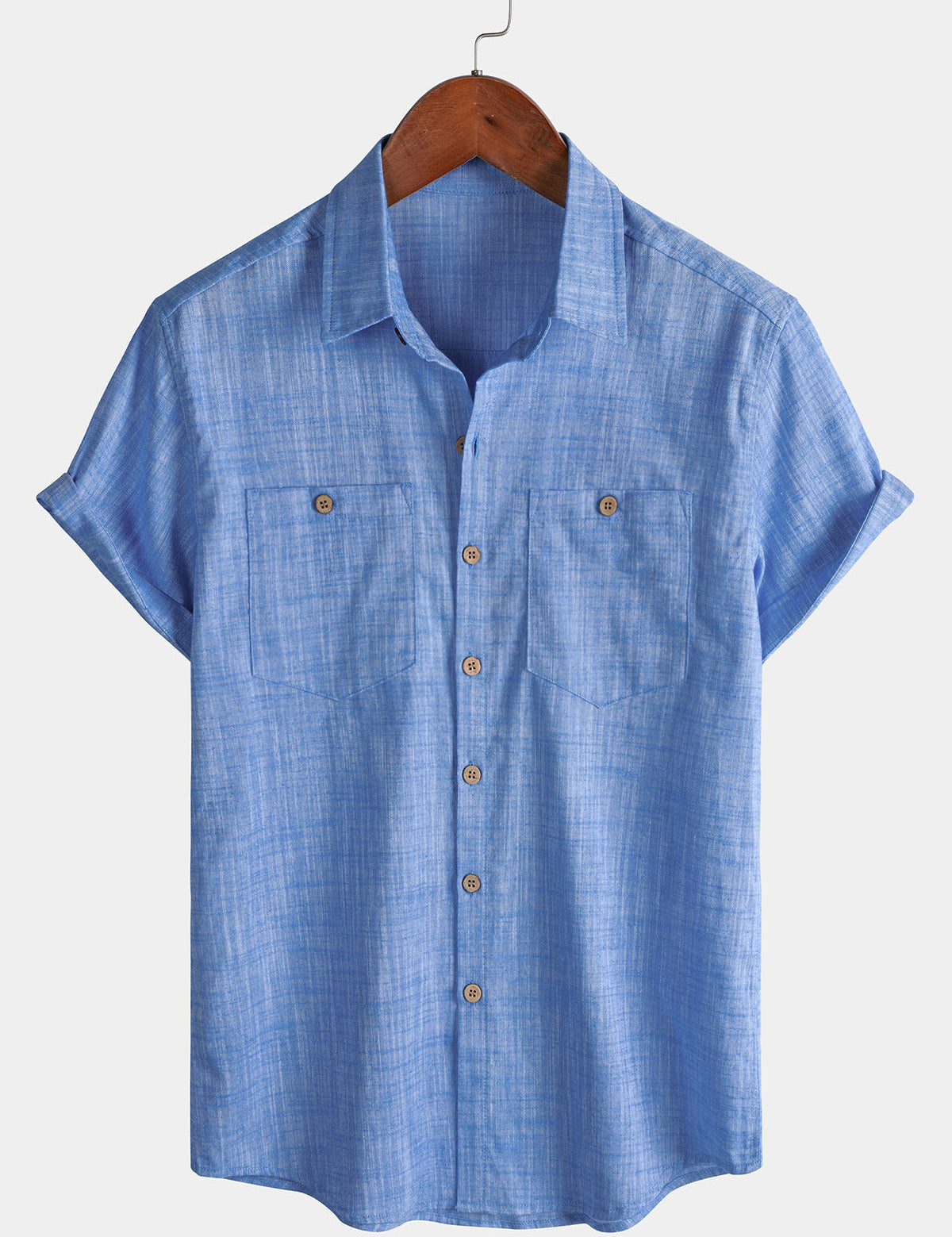 Men's Casual Breathable Cotton Dual Pocket Short Sleeve Collar Shirt