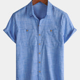 Men's Casual Breathable Cotton Dual Pocket Short Sleeve Collar Shirt