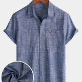 Men's Casual Breathable Cotton Dual Pocket Short Sleeve Collar Shirt
