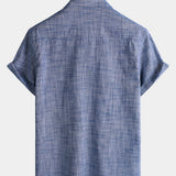 Men's Casual Breathable Cotton Dual Pocket Short Sleeve Collar Shirt