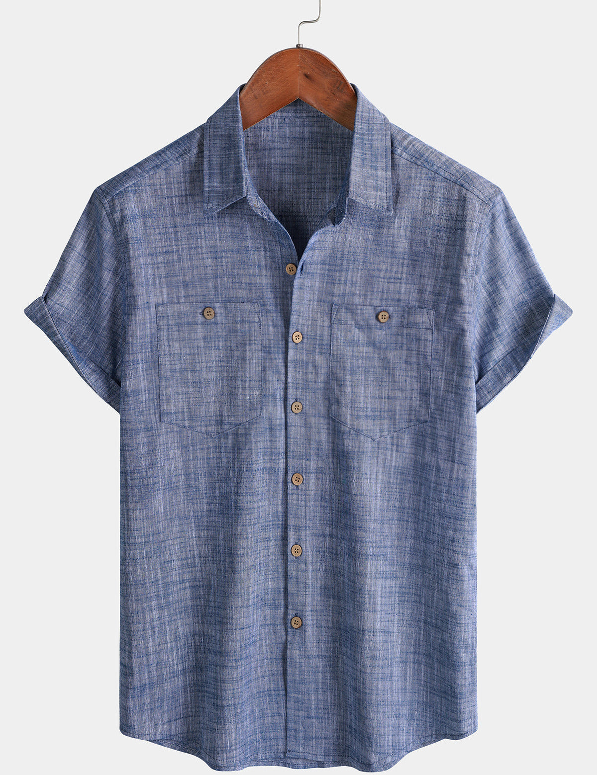 Men's Casual Breathable Cotton Dual Pocket Short Sleeve Collar Shirt