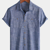 Men's Casual Breathable Cotton Dual Pocket Short Sleeve Collar Shirt