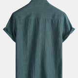 Men's Casual Solid Henley Collar Summer Short Sleeve Shirt