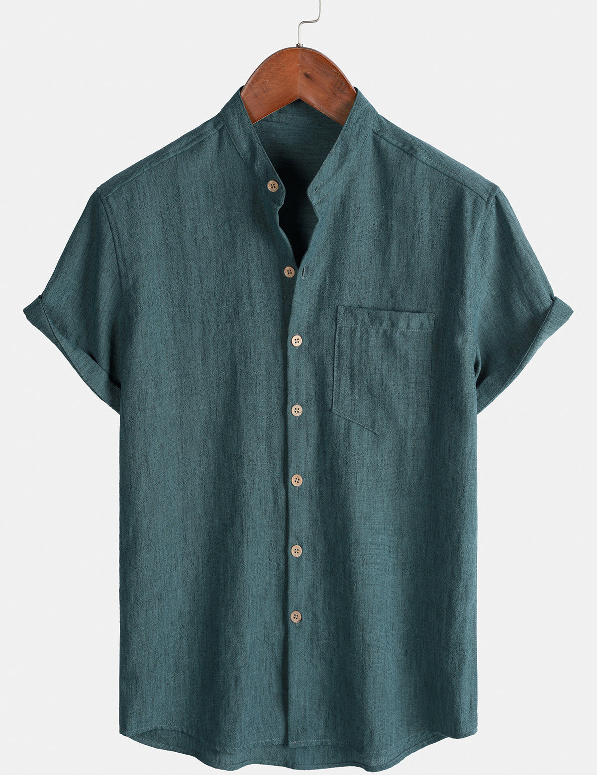 Men's Casual Solid Henley Collar Summer Short Sleeve Shirt