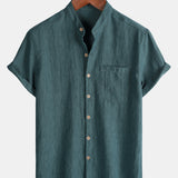 Men's Casual Solid Henley Collar Summer Short Sleeve Shirt