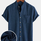 Men's Casual Solid Henley Collar Summer Short Sleeve Shirt