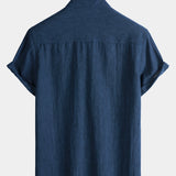 Men's Casual Solid Henley Collar Summer Short Sleeve Shirt