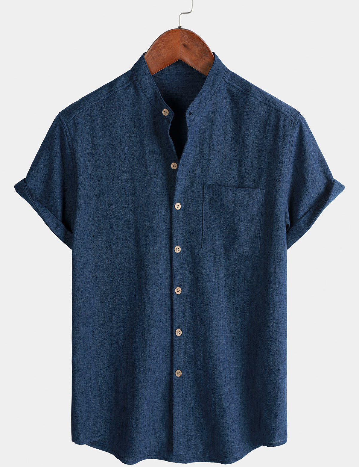 Men's Casual Solid Henley Collar Summer Short Sleeve Shirt