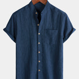 Men's Casual Solid Henley Collar Summer Short Sleeve Shirt