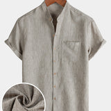 Men's Casual Solid Henley Collar Summer Short Sleeve Shirt