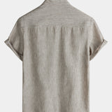 Men's Casual Solid Henley Collar Summer Short Sleeve Shirt