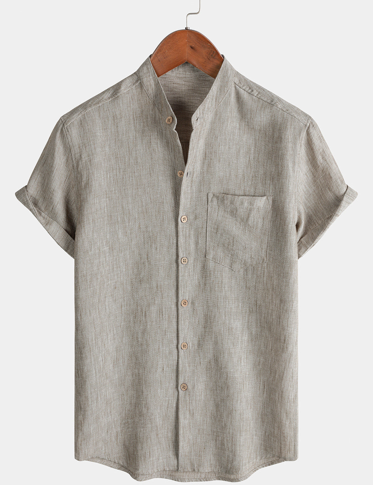 Men's Casual Solid Henley Collar Summer Short Sleeve Shirt