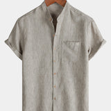 Men's Casual Solid Henley Collar Summer Short Sleeve Shirt