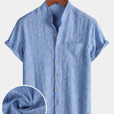 Men's Casual Solid Henley Collar Summer Short Sleeve Shirt