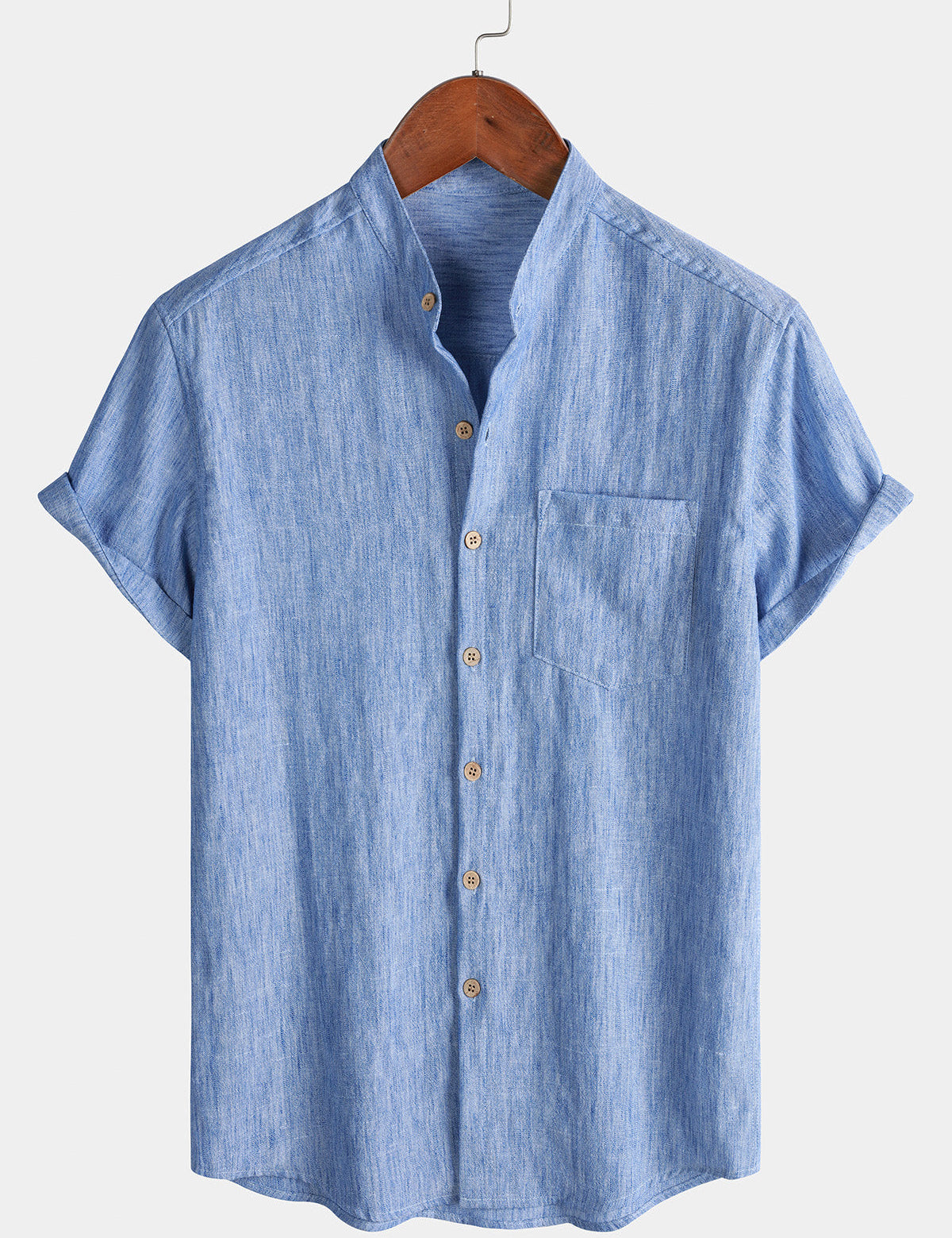 Men's Casual Solid Henley Collar Summer Short Sleeve Shirt