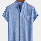 Men's Casual Solid Henley Collar Summer Short Sleeve Shirt
