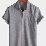 Men's Casual Solid Soft Casual Button Up Short Sleeve Shirt