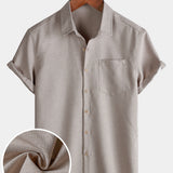 Men's Casual Solid Soft Casual Button Up Short Sleeve Shirt