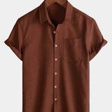 Men's Casual Solid Soft Casual Button Up Short Sleeve Shirt