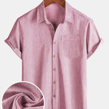 Men's Comfort Solid Pink Sport Short Sleeve Shirt