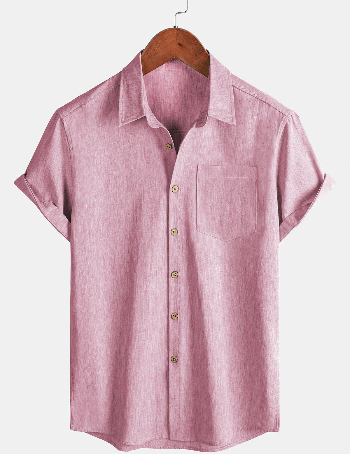 Men's Comfort Solid Pink Sport Short Sleeve Shirt