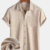 Men's Comfort Solid Beige Sport Short Sleeve Shirt