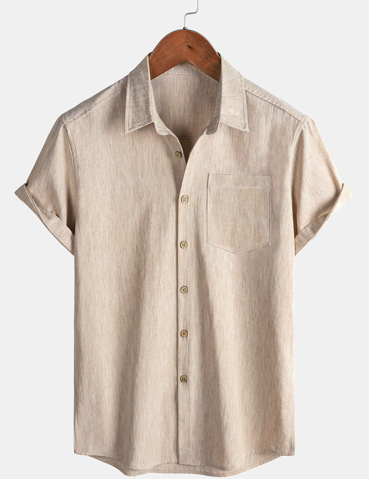 Men's Comfort Solid Beige Sport Short Sleeve Shirt