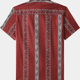 Men's Retro Hawaiian Print Paisley Striped Cotton Breathable Resort Vacation Short Sleeve Shirt