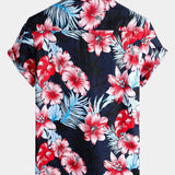 Men's Hawaii Tropical Plant Print Floral Cotton Shirt