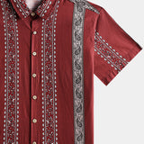 Men's Retro Hawaiian Print Paisley Striped Cotton Breathable Resort Vacation Short Sleeve Shirt