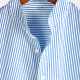 Men's Cotton Henley Breathable Stand Collar Solid Colour Short Sleeve Classic Vertical Striped Shirt