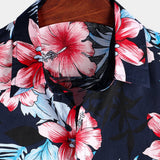 Men's Hawaii Tropical Plant Print Floral Cotton Shirt