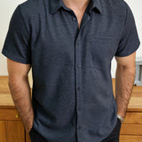 Men's Casual Waffle Short Sleeve Button Up Summer Loose Fit Beach Shirt