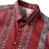 Men's Retro Hawaiian Print Paisley Striped Cotton Breathable Resort Vacation Short Sleeve Shirt
