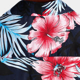 Men's Hawaii Tropical Plant Print Floral Cotton Shirt