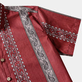 Men's Retro Hawaiian Print Paisley Striped Cotton Breathable Resort Vacation Short Sleeve Shirt