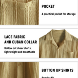 Men's Summer Lace Short Sleeve Casual Button Up Beach Shirt