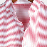 Men's Cotton Striped Stand Collar Short Sleeve Shirt