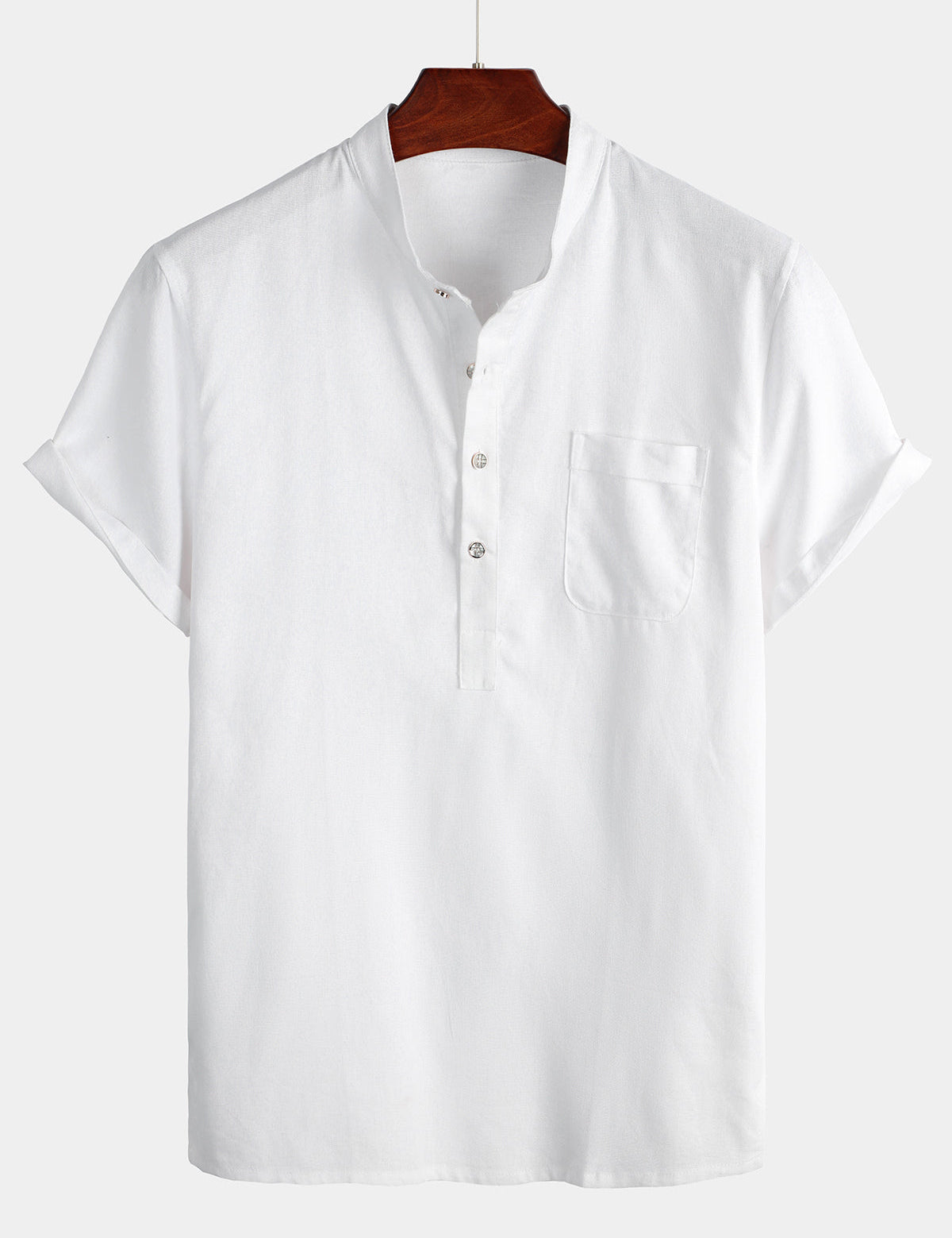 Men's Solid Colour Stand Collar Half Button Pocket Front Shirt