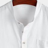 Men's Solid Colour Stand Collar Half Button Pocket Front Shirt