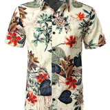 Men's Flower Cotton Tropical Floral Summer Button-Up Hawaiian Shirt