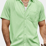 Men's Casual Waffle Summer Beach Short Sleeve Shirt