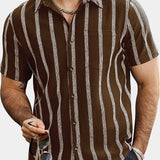 Men's Summer Striped Pocket Button Up Short Sleeve Hawaiian Shirt