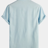 Men's Solid Colour Stand Collar Half Button Pocket Front Shirt
