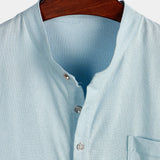 Men's Solid Colour Stand Collar Half Button Pocket Front Shirt