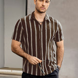 Men's Summer Striped Pocket Button Up Short Sleeve Hawaiian Shirt