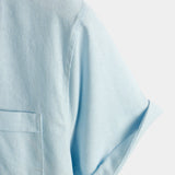 Men's Solid Colour Stand Collar Half Button Pocket Front Shirt