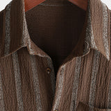 Men's Summer Striped Pocket Button Up Short Sleeve Hawaiian Shirt
